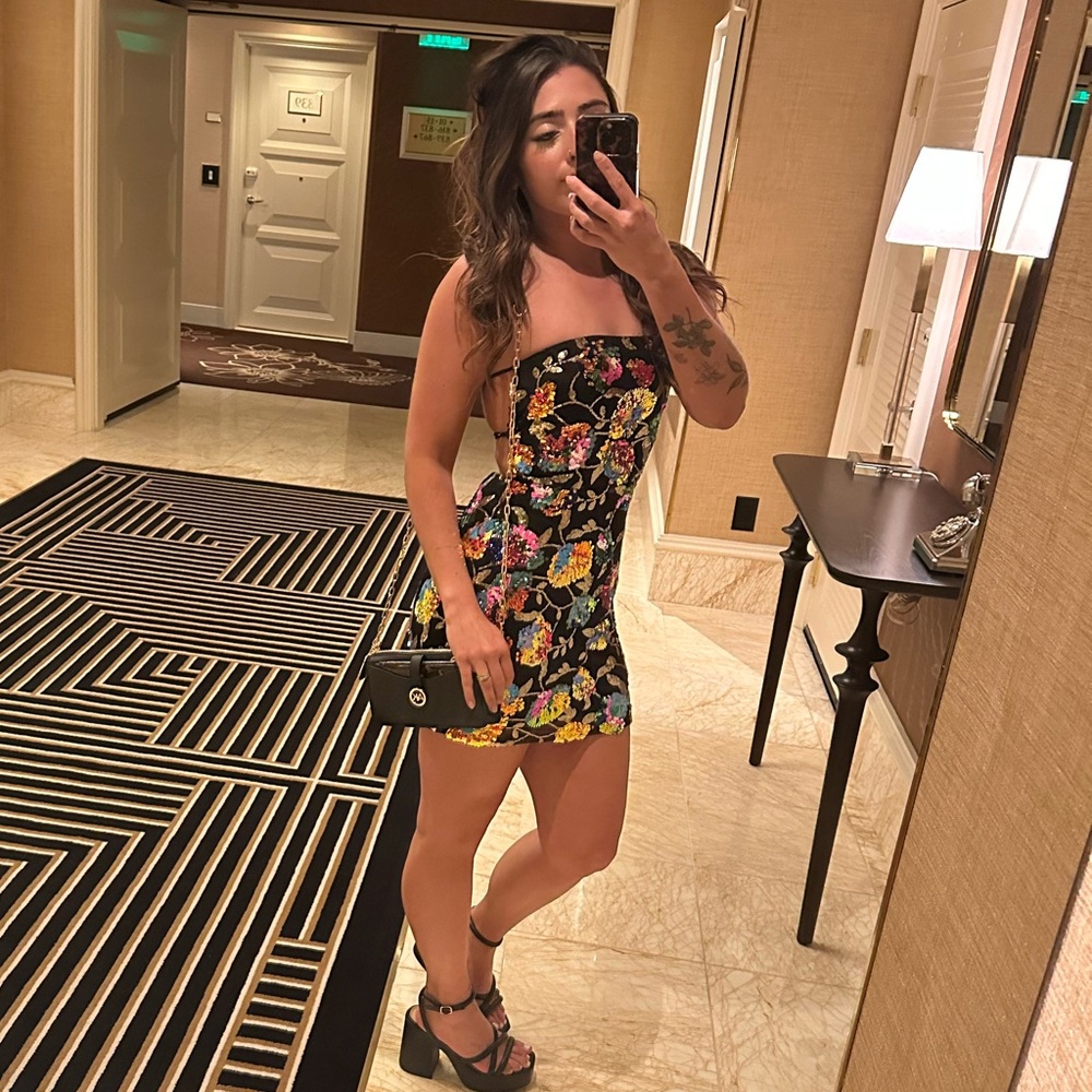 Floral Strapless sparkly Dress
